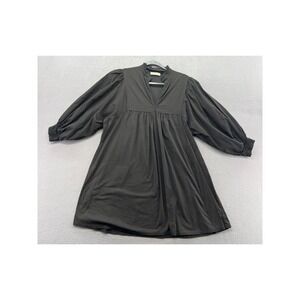 Sofia Dress Womens Made in Italy Black Babydoll Ruffle V-Neck Puff Sleeve M